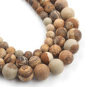 48pcs Natural Matte Picture Jasper Gemstone Beads，8mm Frosted Round Loose Stone by Yochus