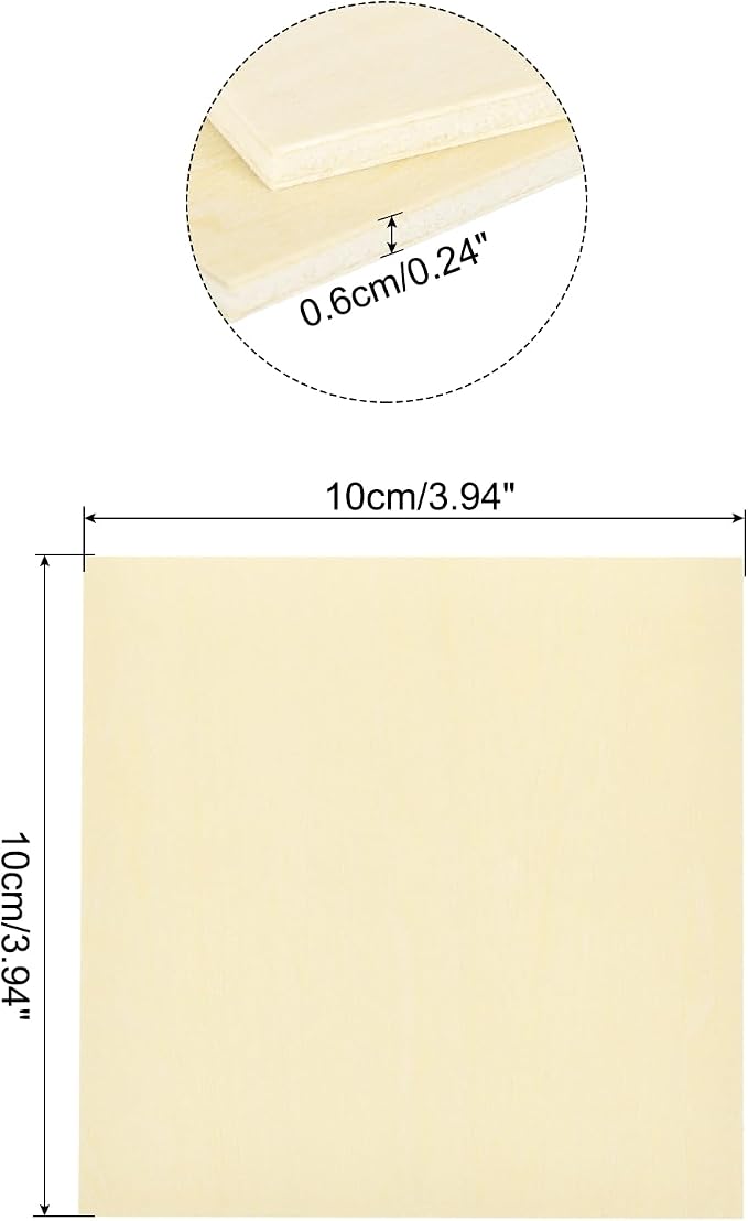 MECCANIXITY 10pcs Basswood Sheet 4 x 4 x 1/4 Inch Unfinished Wood Boards Plywood - Image 2