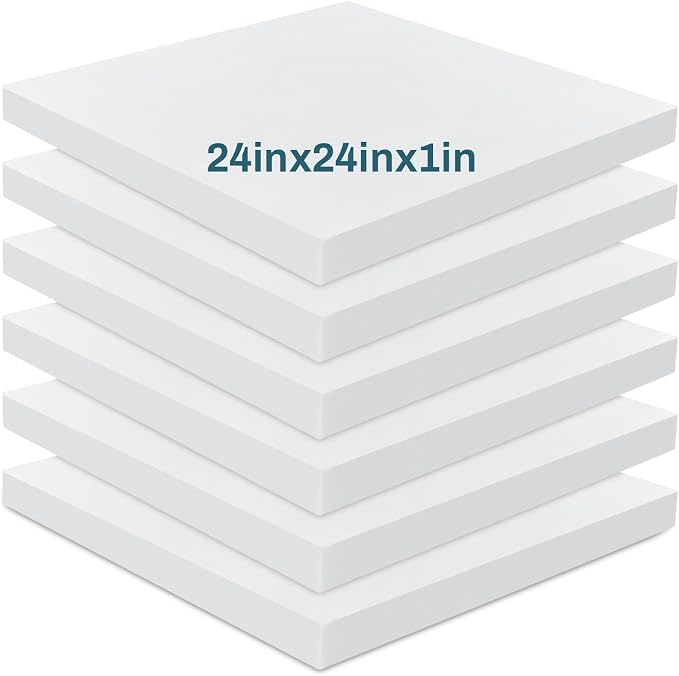 Frienda 6 Pack 1" X 24" X 24" Upholstery High Density Foam Cushion White by Frienda