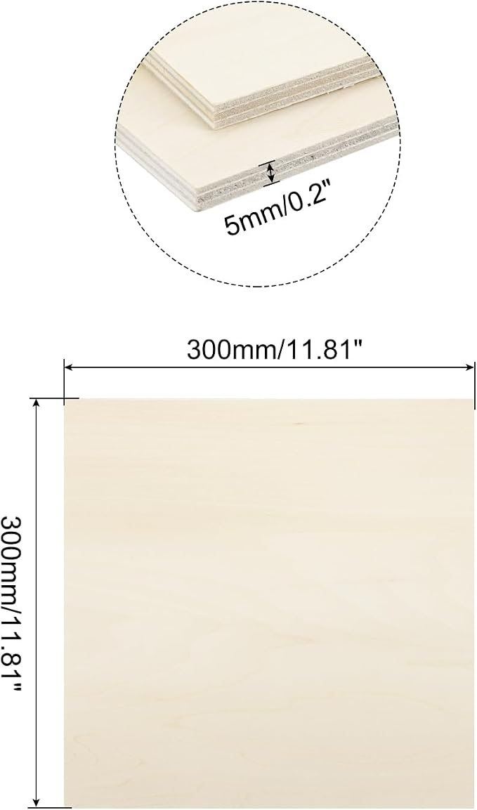 MECCANIXITY Basswood Sheet 11.8 x 11.8 x 0.2 Inch Unfinished Wood Boards Plywood - Image 2