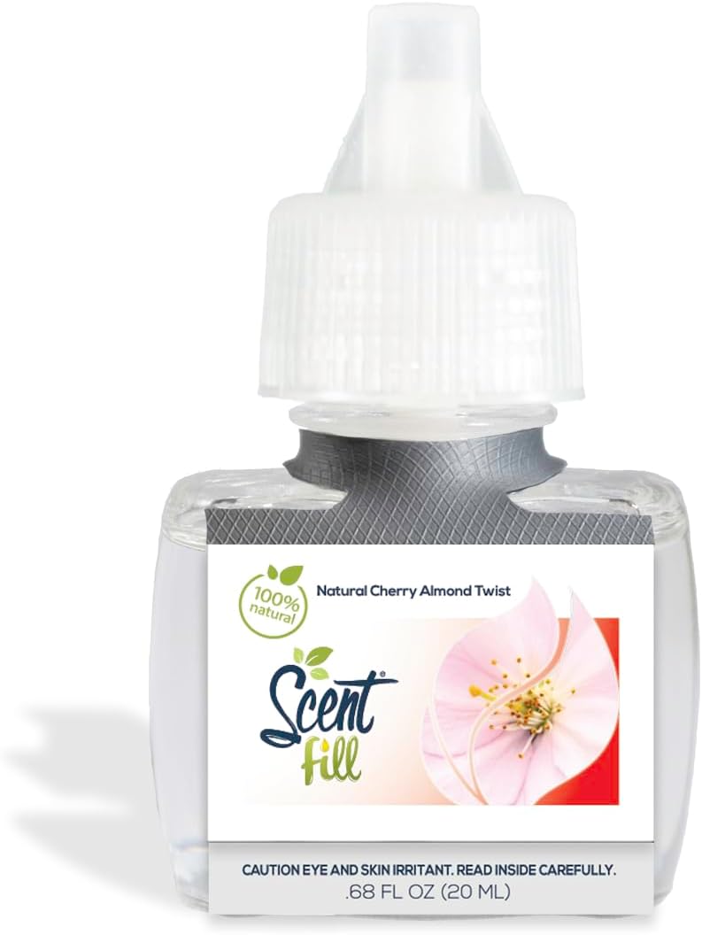 Scent Fill 100% Natural Cherry Almond Twist Plug in Air Freshener, Scented Oil Refills, 3 Refills