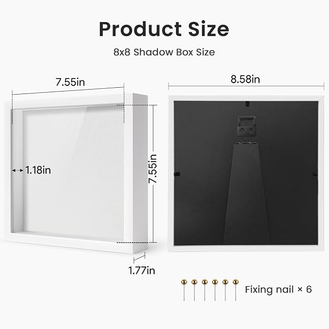 White 8×8 Shadow Box Display Frame, Premium Linen Backboard and Included - Image 3