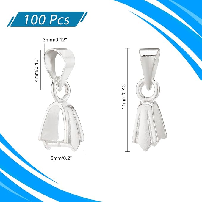 PH PandaHall 100pcs Pendant Chain Connector Silver Brass Pinch Bails Pinch Clip - Image 2
