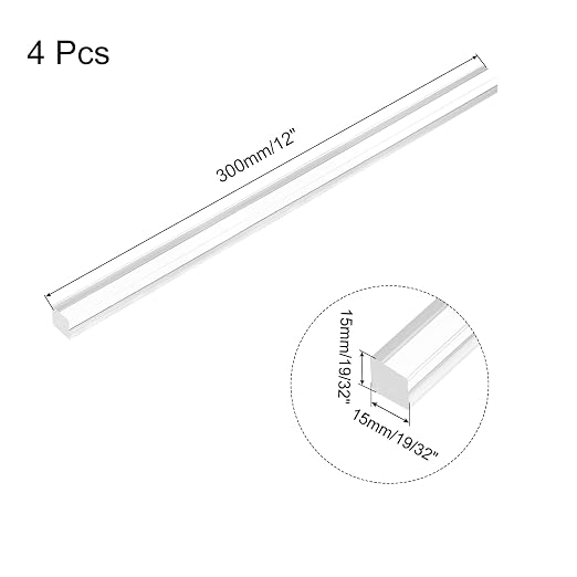 MECCANIXITY 4pcs Acrylic Square Rods 19/32" x 12" Clear Acrylic Dowel Rods - Image 2