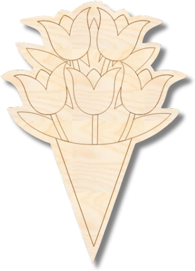 Unfinished Wood Etched Flower Bouquet Shape | Paint By Line Crafts | up to 30" by 24HourCrafts