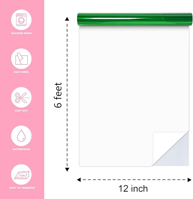 Green Heat Transfer Vinyl Roll, Soft Metallic Foil HTV - Image 2