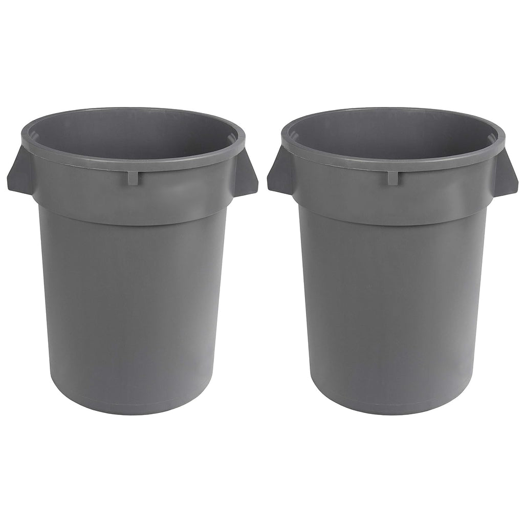 Amazon Basics Heavy Duty Durable Round Trash Can, Grey, 32 gallon (Pack of 2)