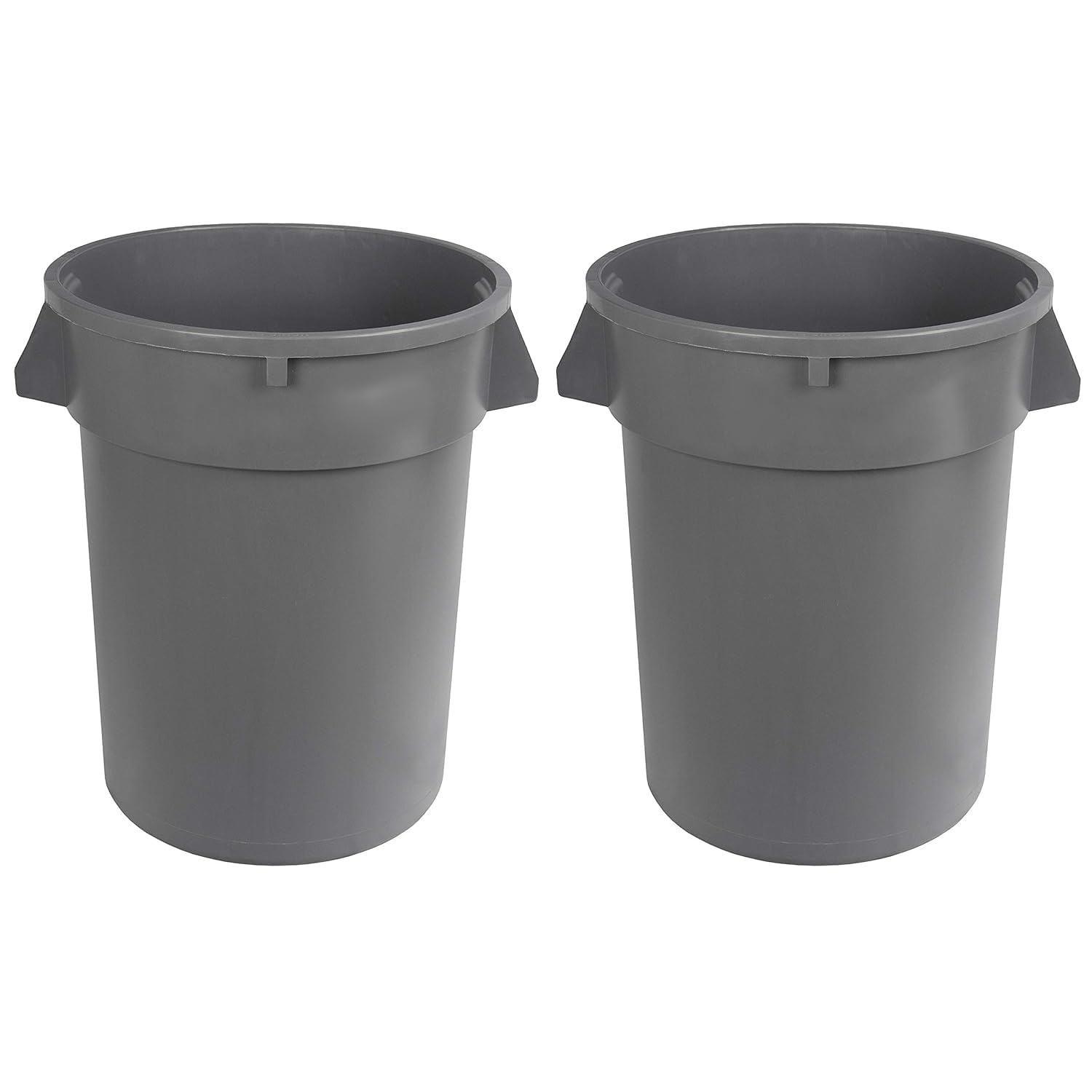 Amazon Basics Heavy Duty Durable Round Trash Can, Grey, 32 gallon (Pack of 2)