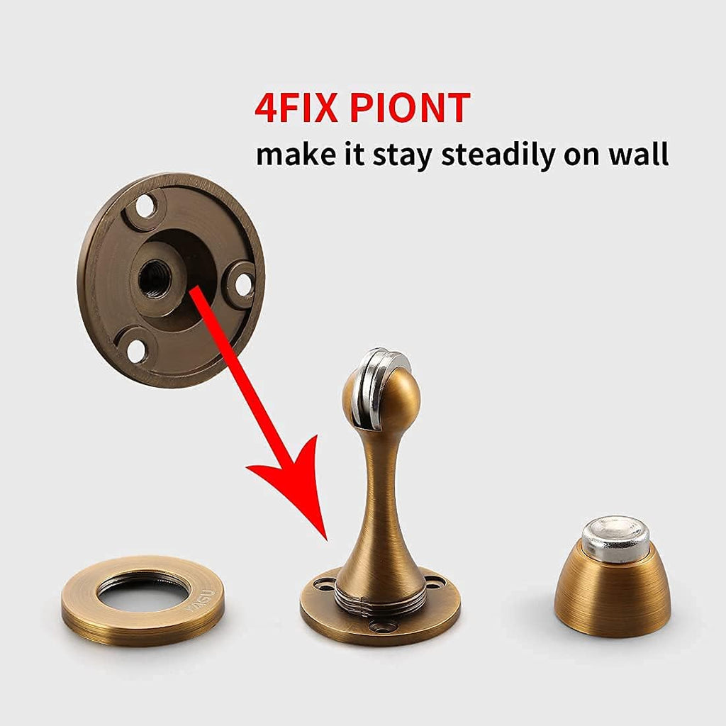 Door Stopper 6 Pack Magnetic Door Stops, Zinc Alloy Antique Brass Door Catch Door Holder Wall Floor Mounted, Metal Soft-Catch