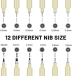 Qionew Precision Black Micro-Pen Fineliner Ink Pens, 12 Pack Waterproof - Image 2