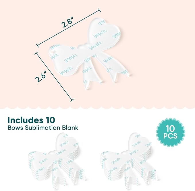 YOPPIX 10 Pcs Sublimation Bow Blanks, Sublimation Acrylic Bow Blanks Keychain - Image 6