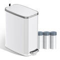 Stainless Steel Bathroom Trash Can with Lid Soft Close,1.6 Gallon Slim Garbage can,Small Metal Step Wastebasket for Office, Bedroom, Toilet, White