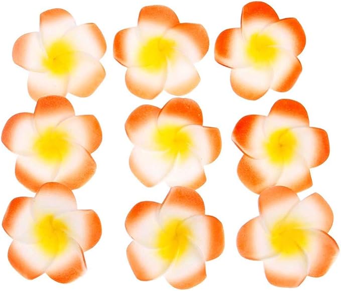 Pursuestar 100Pcs Orange Foam Hawaiian Frangipani Artificial Plumeria Flower - Image 3