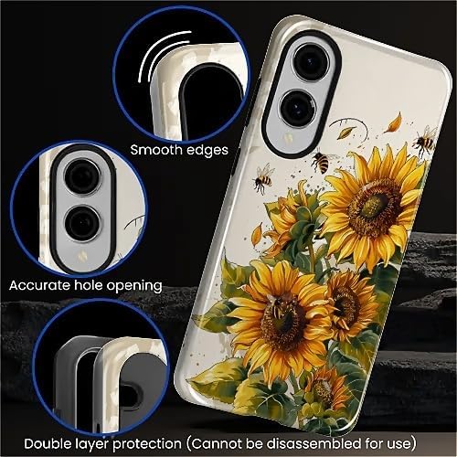 for Samsung Galaxy S25 Edge Case, Sunflowers Bees Pattern Glossy 2 in 1 - Image 5