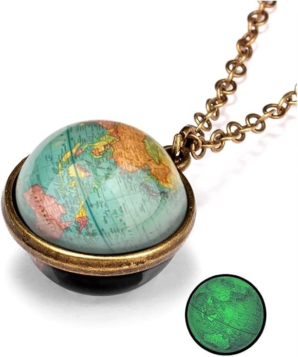 Yocoyee Galaxy Planet Pendant Necklace Glow in Dark Double Side Glass Crystal by Yocoyee