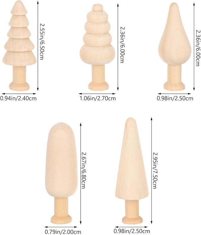 jojofuny Unfinished Wooden Tree Toys 10Pcs Set Small 2.34In DIY Painting Craft - Image 2