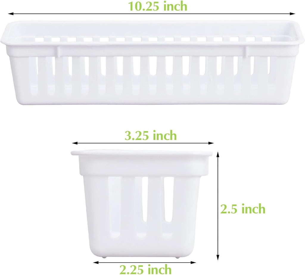 Domensi 12 Pack Slim Plastic Storage Baskets Tray for Organizing 10.25 x 3.25 x 2.5 Inch Small Narrow Storage Bins Stackable Drawer Pencil Trays Holder for Desk Garage Cabinet Containers(White)