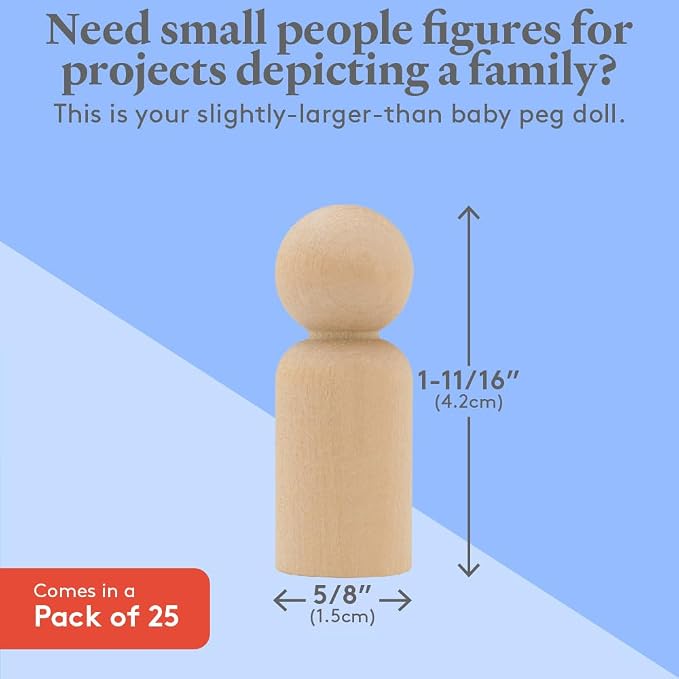 Wood Peg Dolls, 1-11/16 Inch Dad Shape Wooden Peg People, Strong Birch Wood - Image 4