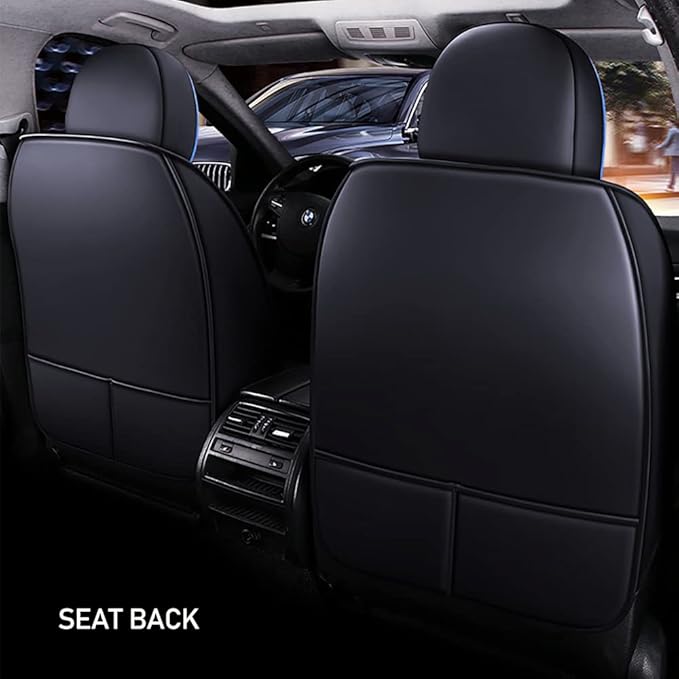 Luxury 2 Seats Car Seat Covers Protectors for Suzuki 1999-2025 95% Models, Back Storage Bag Design & Headrest Pillow & Lumbar Support Black & Blue Line