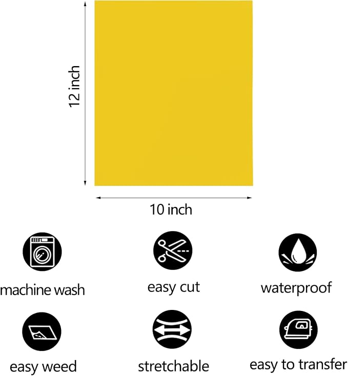 FUNKAKA Yellow HTV Heat Transfer Vinyl Bundle, 10 Sheets Sticky HTV Vinyl - Image 3