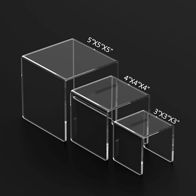 HIIMIEI Clear Acrylic Display Risers 2 Sets, 3-Tier Risers Stands Showcase - Image 2