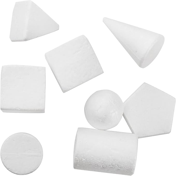 SOUJOY 32 Pack White Foam Shape, 8 Shapes Craft Foam Ball, Kid DIY Art Foam Cone - Image 3