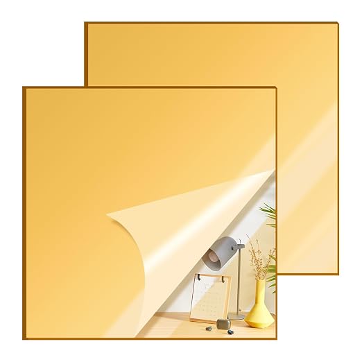 2 Pcs 12 x12 Inch GoldAcrylic Mirror Sheet, 1/8 Inch Thick Opaque Glossy Mirror by CEUQIESO