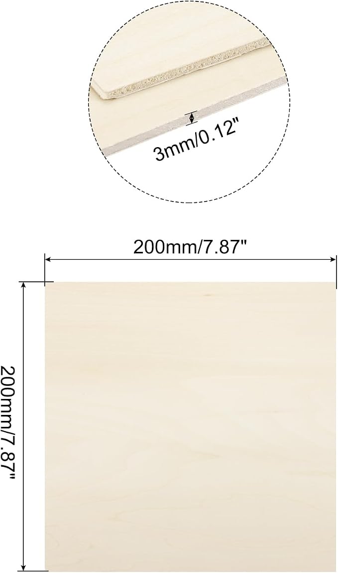MECCANIXITY Basswood Sheet 7.9 x 7.9 x 0.12 Inch Unfinished Wood Boards Plywood - Image 2