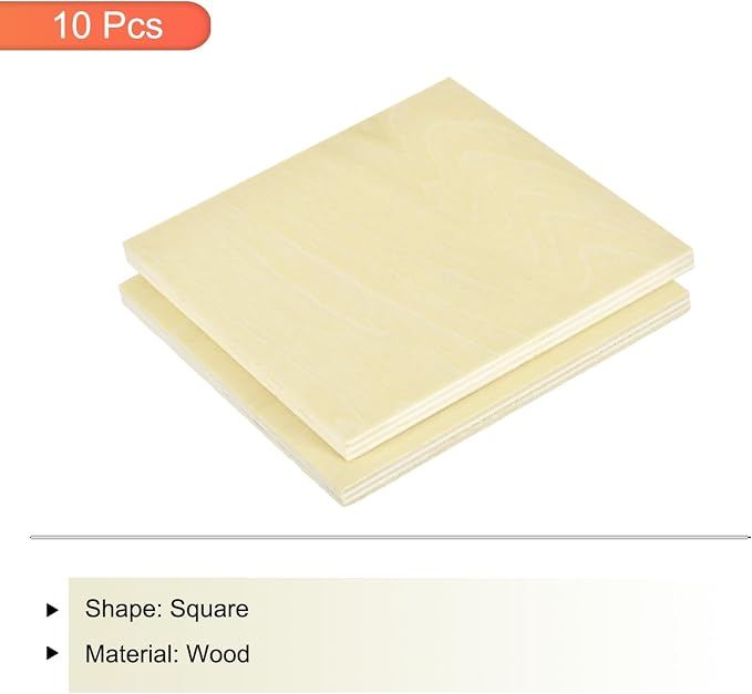 MECCANIXITY 10pcs Basswood Sheet 4 x 4 x 5/16 Inch Unfinished Wood Boards - Image 3