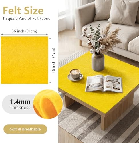 Yellow Felt Fabric 36'' X 36'', 1.4mm Large Felt Sheets Soft Durable Crafts - Image 2