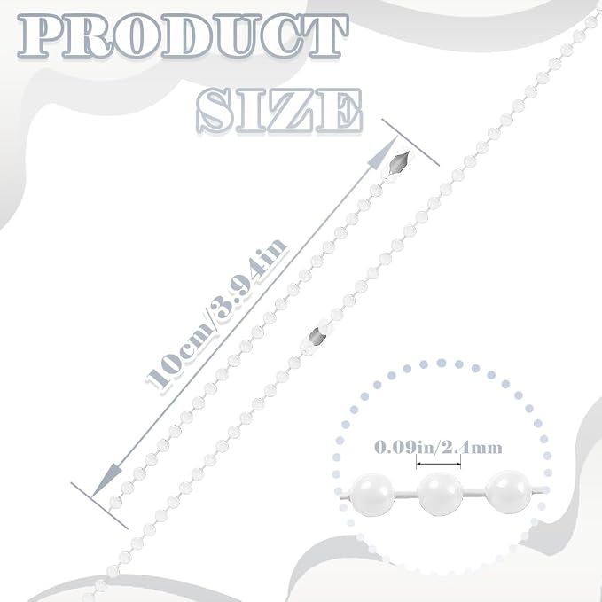 300Pcs Stainless Steel Ball Chain Set, 2.4mm Bead Chains 10 Colors 3.9 Inch - Image 2