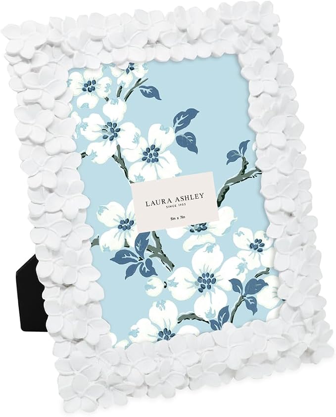 Laura Ashley 5x7 White Flower Textured Hand-Crafted Resin Picture Frame w/Easel by Unknown