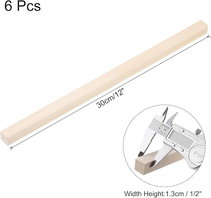 MECCANIXITY 6pcs Wood Sticks, 1/2"x 1/2" x 12" Rectangle Wooden Cube Wood - Image 2