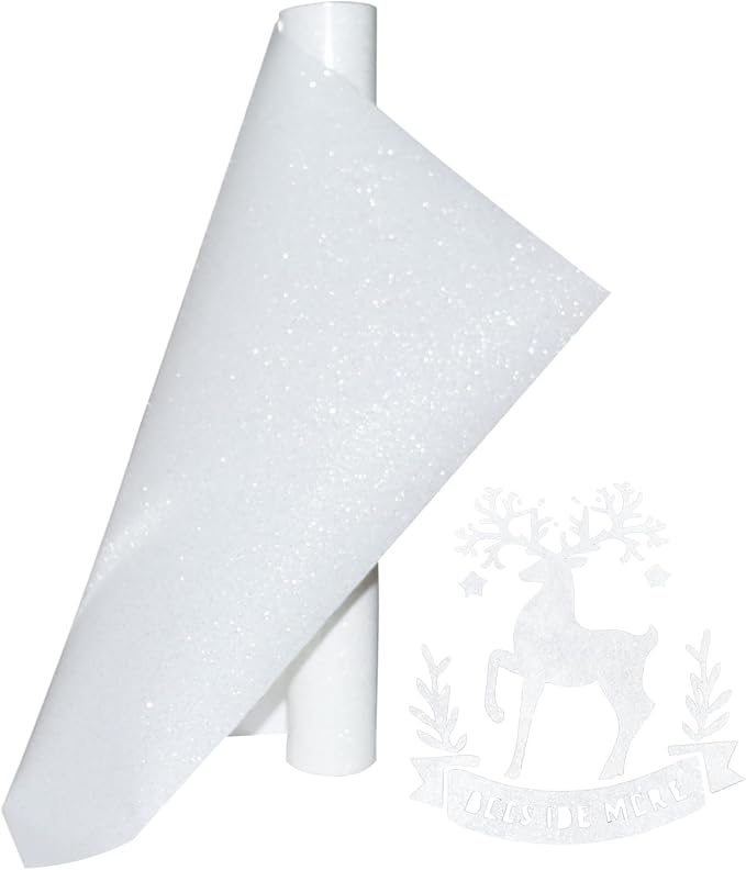 Glitter Heat Transfer Vinyl 12" x 5ft White Glitter Iron on Vinyl by LUKGELYAMOFFICIAL