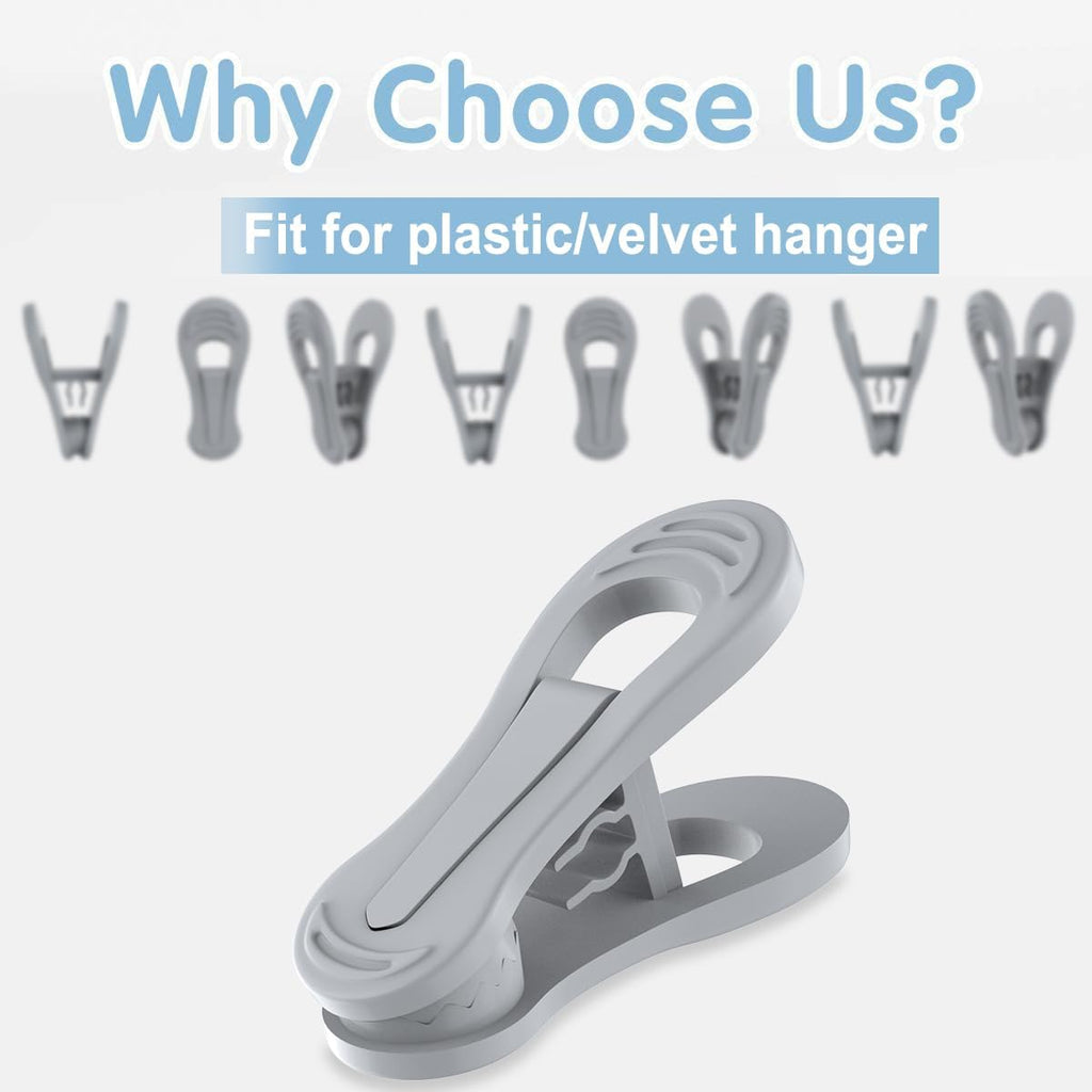 Grey Hanger Clips 50 PCS, Multi-Purpose Plastic Clips Perfect for Velvet Hanger Plastic Hangers
