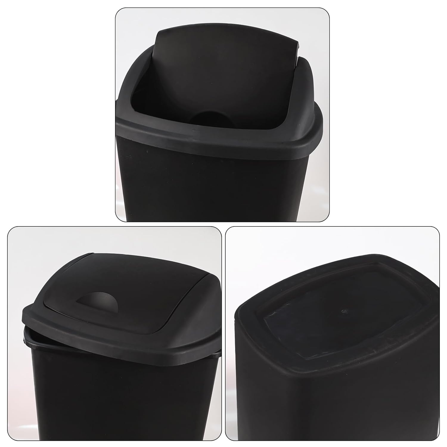 Bringer 18 Gallon Large Swing Top Trash Can, Plastic Garbage Can with Swing-Lid, Black, 4-Pack