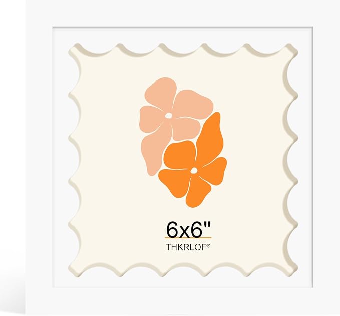 6x6 Picture Frame with Wavy Mat, Wooden Real Glass 6 x 6 Photo Frame by THKRLOF