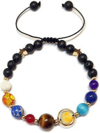 Women Stone Bead Charm Bracelet Universe Galaxy the Eight Planets Nine Planets by MENGLINA