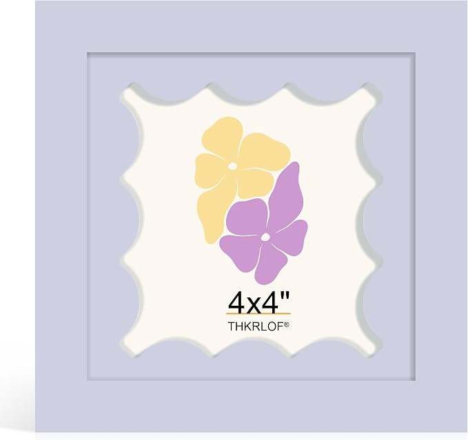 4x4 Picture Frame with Real Glass, Wooden cute 4 x 4 Photo Frame with Wavy Mat by THKRLOF