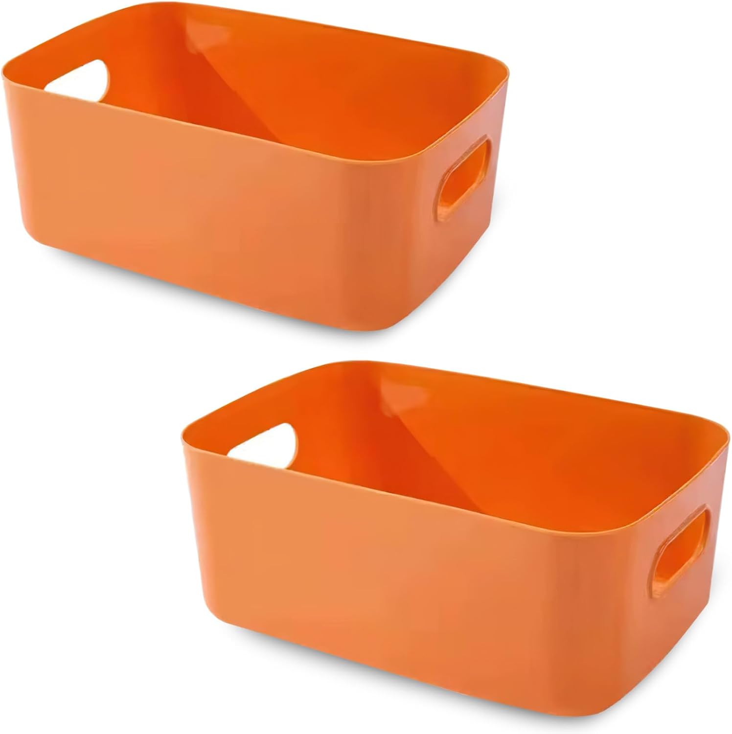 COVRA 2-Pack Plastic Storage Bins, Small Storage Baskets, Organizers for Home & Office, 9.6 x 6.3 x 4.7 Inches (Orange)