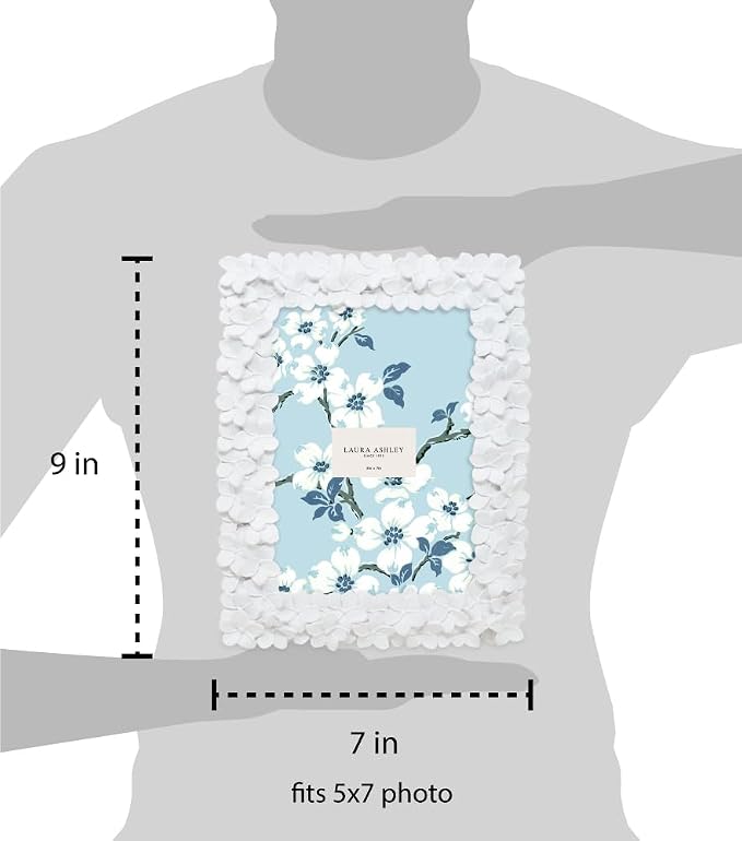 Laura Ashley 5x7 White Flower Textured Hand-Crafted Resin Picture Frame w/Easel - Image 3