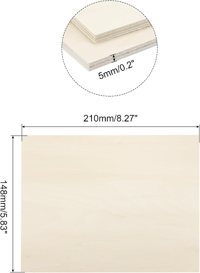 MECCANIXITY Basswood Sheet 8.3 x 5.8 x 0.2 Inch Unfinished Wood Boards Plywood - Image 2
