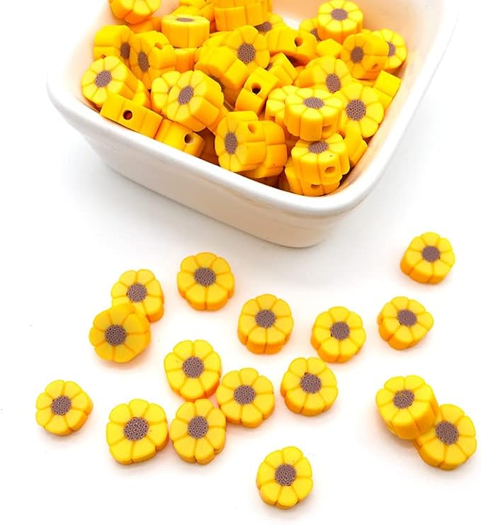 100pcs Yellow Sunflower Polymer Clay 10mm Spacer Beads - Image 6