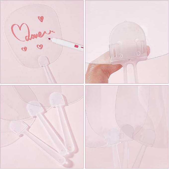 10Pcs Plastic Hand Fan DIY Blank Hand Fans Bulk PVC Flat Oval Summer Clear - Image 6