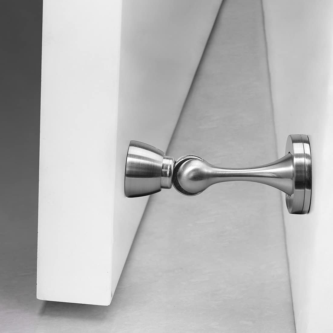 YAGU 1 Pack Silver Magnetic Door Stoppers Catch, Zinc Alloy Brushed Nickel Door Stops Holder Wall Floor Mounted, Magnet Metal Soft-Catch
