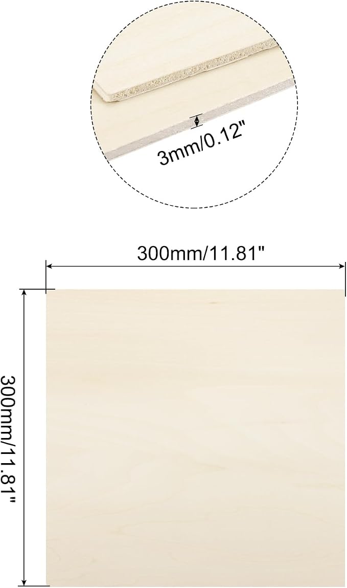 MECCANIXITY 3pcs Basswood Sheets 12 x 12 x 1/8 Inch Unfinished Wood Boards - Image 2