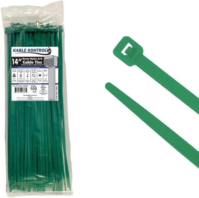 Kable Kontrol Green Zip Ties 14 Inch 100 Pcs, 50 Lbs Tensile Strength, by KABLEKONTROL%C2%AE