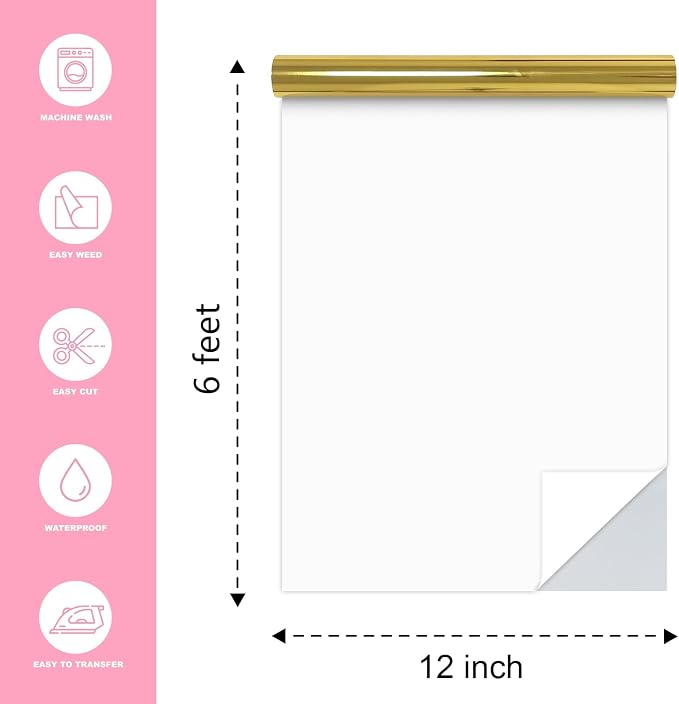 Gold Heat Transfer Vinyl Roll, Soft Metallic Foil HTV - Image 2