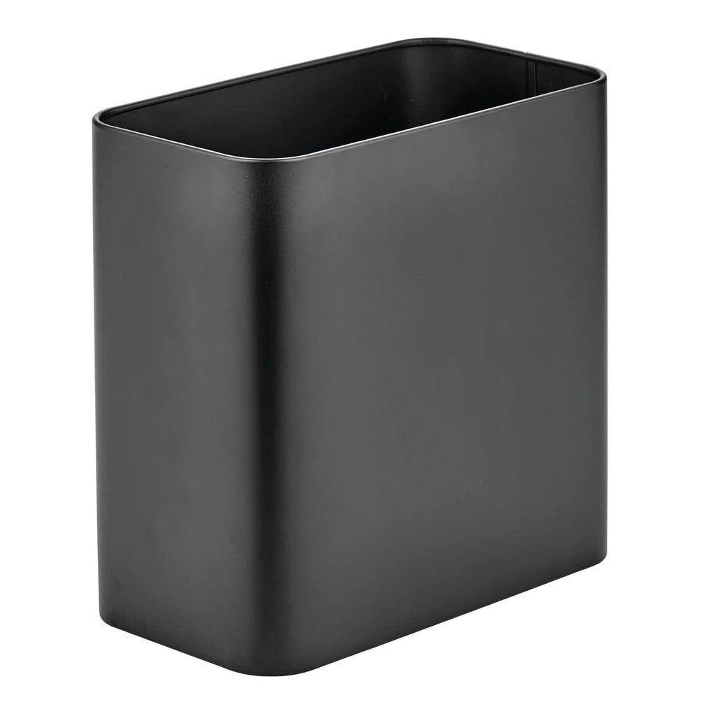 mDesign Small Metal 2.4 Gallon Trash Can Wastebasket Garbage Bin for Bathroom - Mini Slim Rubbish Waste Bin for Master or Guest Bath, Bedroom, Garage, Laundry Room, or Playroom, Black, Pack of 1