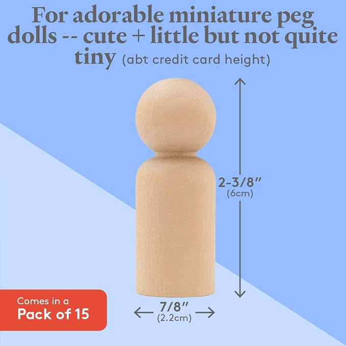 Wood Peg Dolls, 2-3/8 Inch Dad Shape Wooden Peg People, Strong Birch Wood - Image 4